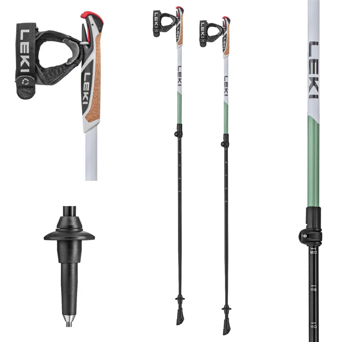 LEKI Spin Shark SL Weiß/grün - Verstellbare Nordic Walking Stöcke